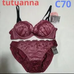C70　チュチュアンナ　ブラジャー　ショーツM　セット　紫色　花柄