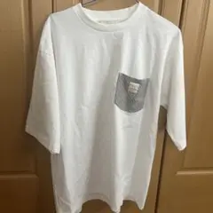 ホワイト コットン Tシャツ ストライプポケット