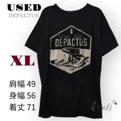 USED DEPACTUS ブラック バックプリント胸ポケットTシャツ XL