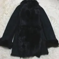 美品 リアルムートン リアルファーコート ミドル丈 黒 ANNE KLEINI