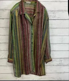 【Lonyrat】透け感シアー柄シャツ ゆるだぼ韓国風 夏羽織レディースF