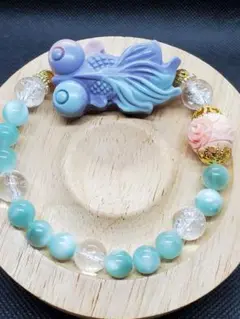 アラシャン瑪瑙 金魚,アクアマリン,ローズクォーツ,アメジスト,蓮 ブレスレット アクアマリンxローズクォーツ ブレスレット/青/水色/ピンク