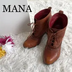 美品♪マナ/レースアップブーツ ヒール☆本革 22㎝