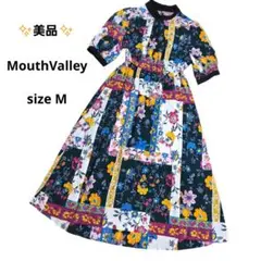 美品 マウスバレー スカーフ柄 ワンピース フラワープリント レトロ Mサイズ