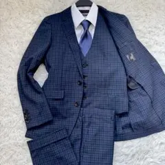 極美品✨ スーツセレクト スーツ スリーピース ギンガムチェック ネイビー Y4