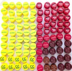 ペットボトルキャップ　赤色・黄色・メーカー種類色々　１００個