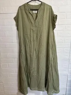 オリーブカラー 半袖シャツワンピース