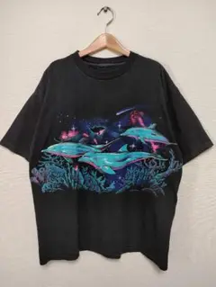 90s USA古着 アニマル イルカ 両面プリント ヴィンテージ Tシャツ