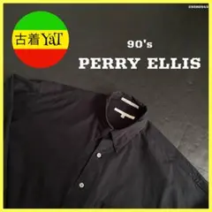 90s PERRY ELLIS長袖ブラックシャツUS古着アメカジヴィンテージ無地