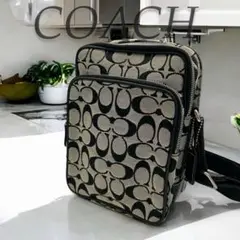 COACH コーチ シグネチャー 多収納 斜め掛け可 ショルダー ネイビー