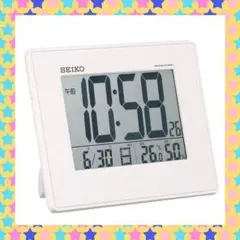 セイコー クロック 目覚まし時計 電波時計 デジタル 白 パール
