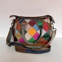 エスタシオンマルチカラー レザー ショルダーバッグハンドバッグ