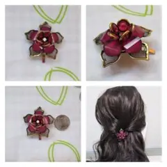 ハンドメイド ポニーフック(フラワー レッド)