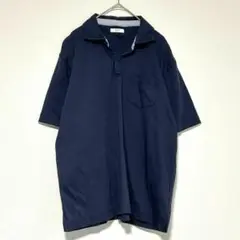 n0598【アーヴェヴェ】カットソー　襟付き　Vネック　ストレッチ　ネイビー