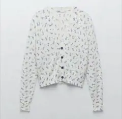 ZARA 小花柄カーディガン　ブルー　S