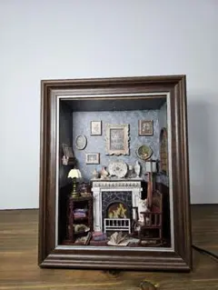 ドールハウス完成品✱フレームの中の暖炉✱LED✱USB✱絵画
