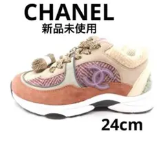 未使用 CHANEL 24cmスニーカー 37 ツイード ジャガード ピンク