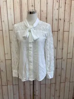 ⭐︎Maker's Shirt⭐︎春夏⭐︎リボン襟レースブラウス M【中古】a22