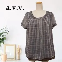 zB478【M】a.v.v. ブラウス ラウンドネック チェック柄