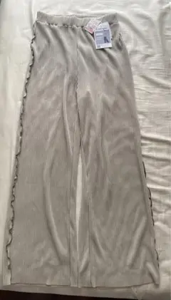 ストライプ柄 ワイドパンツ Mサイズ グレージュ