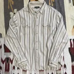 eddie bauerエディバウアー肉厚　ヘビーネル　ベージュストライプシャツ
