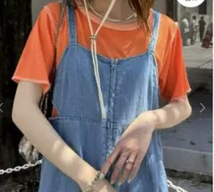 CIAOPANIC TYPY 配色ステッチスラブシアー半袖 TEE オレンジ
