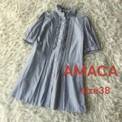 ♦︎Gアマカ　コットン100ストライプフリルブラウス　シャツ