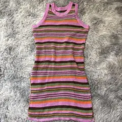カラフルストライプノースリーブワンピース