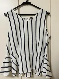 ストライプペプラムノースリーブシャツ 40