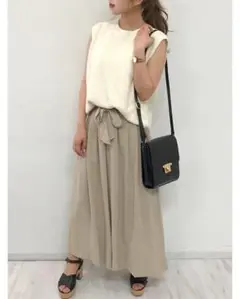 ✨美品✨ イング ワイドパンツ サッシュ付 リネン調 リボンベルト スカーチョ