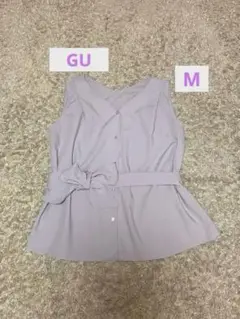 GU 薄紫 ノースリーブシャツ Vネック　ウエストリボン付き　Mサイズ