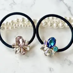 【限定セット】ブルー＆ピンク　ストーン　ヘアゴム