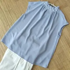 パール　フレンチスリーブ　ブラウス　バックリボン