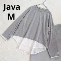 ジャバ ▶ 重ね着風カットソー M グレー 白 長袖 ドロップショルダー