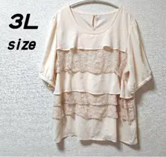 ３Ｌ 前レース アイボリー Ｔシャツ カットソー 大きいサイズ