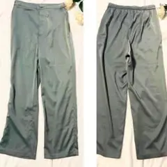 ユニクロ サテンパンツ Mグリーン　光沢感 美品 ウエストゴム ワイドパンツ