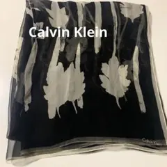 Calvin Klein 黒×オフ白花柄　長方形 66×152 シフォン