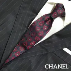 【美品】CHANEL 総柄 ネクタイ ネイビー