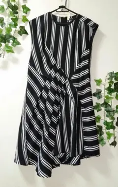 ATSUR TAYAMA ストライプ ノースリーブ ワンピース白✕黒