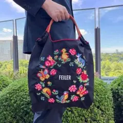 黒 刺繍 花柄 ショルダー A4収納 軽量