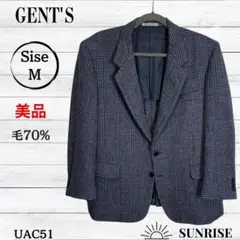 ★美品★ GENT'S メンズ テーラードジャケット グレー チェック柄 毛 M
