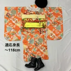 508agu14□七五三 7歳 女児 着物のみ 雪輪 枝梅□良好