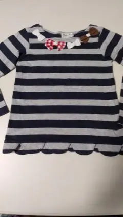 長袖カットソー 100cm ネイビーグレー ストライプ