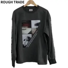 ROUGH TRADE グレー 長袖カットソー グラフィック　袖ロゴ　カジュアル