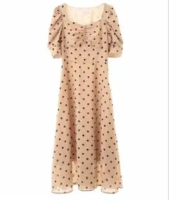 31 Sons de mode水玉模様パフスリーブロングワンピース シュシュ付き
