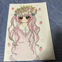 イラスト手描き女の子オリジナル花冠 いちご
