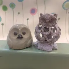 フクロウ置物　石細工　焼き物