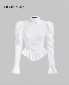 SHEIN フレアスリーブ パフスリーブ ブラウス 長袖 トップス シャツ
