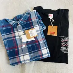 【新品タグ付き】EDWINインディゴチェックシャツ、Tシャツまとめ売りLサイズ