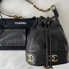 CHANEL シャネル トリプルココマーク ショルダーバッグ 巾着 ラムスキン